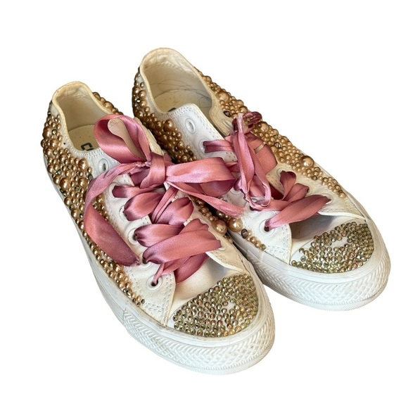 Converse Pearl Bling Low Top Womens Sneakers Size 7 Wedding Fancy - Picture 3 of 12
